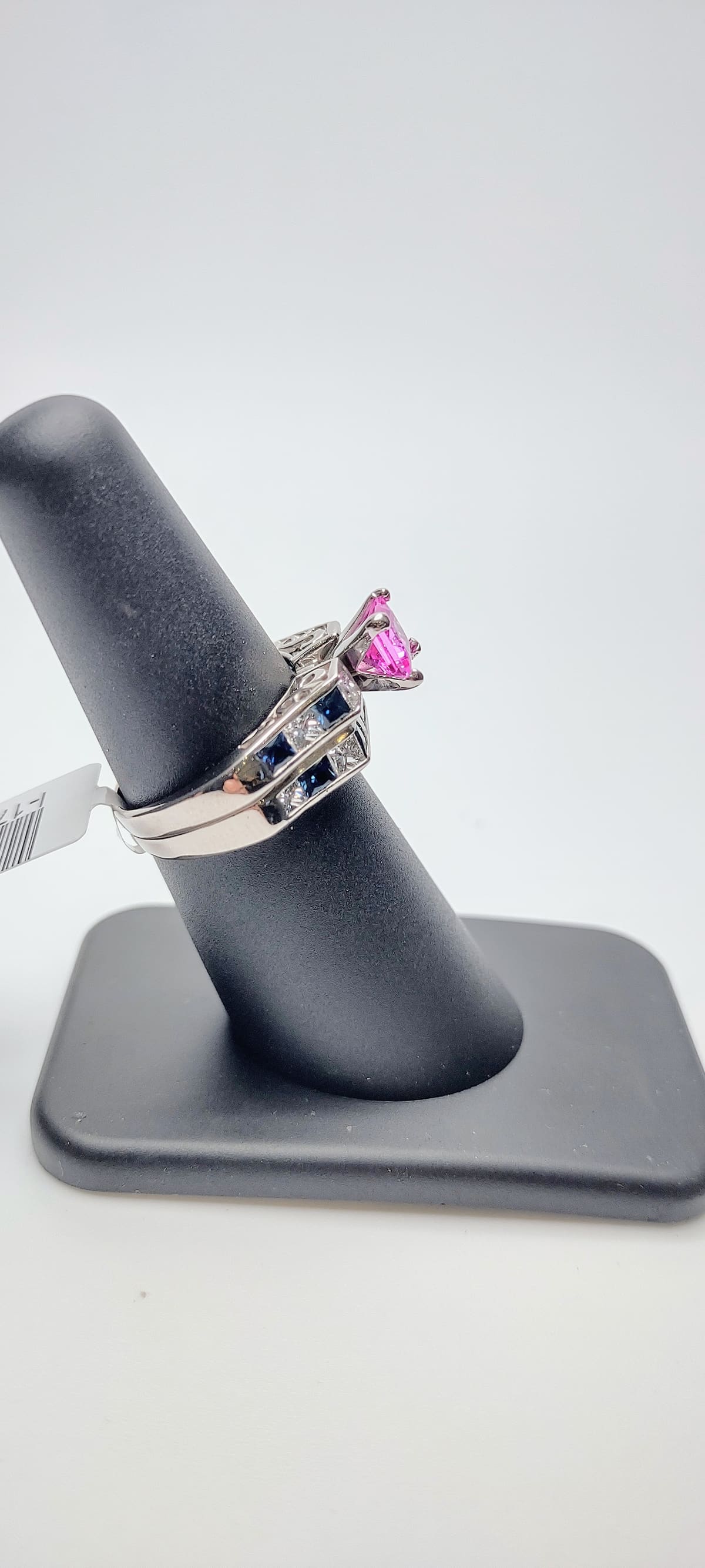 Pink Sapphire & Diamond & Blue Sapphire Custom Wedding Set, engagement ring, second view