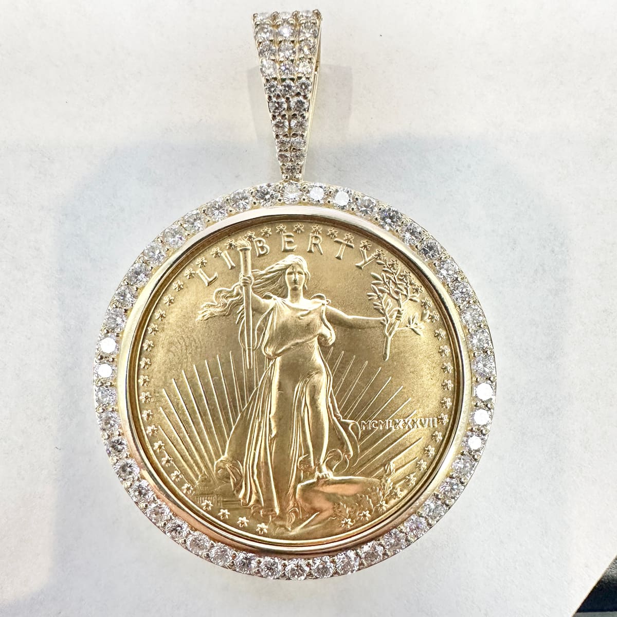 Custom Diamond Pendant Bezel / One Ounce Gold Coin