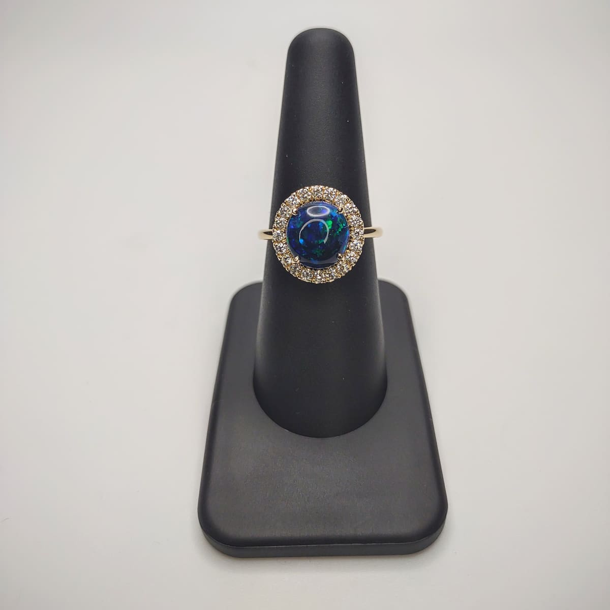 Custom Diamond Halo Australian Opal Ring, engagement ring