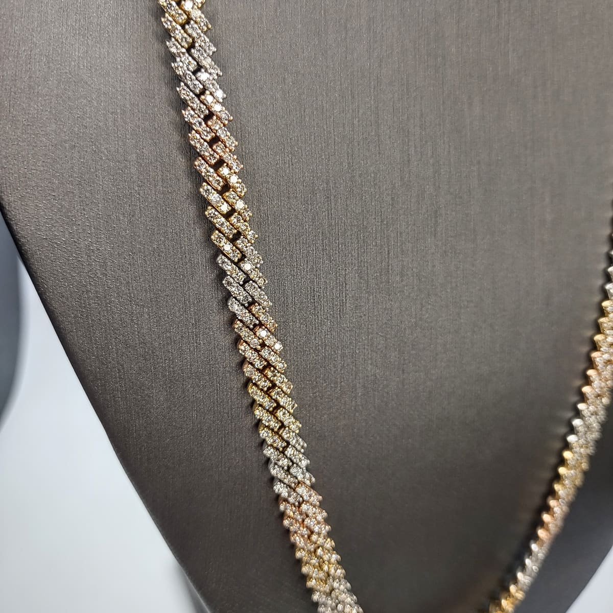 Tri-color Diamond Cuban Link Necklace, second view