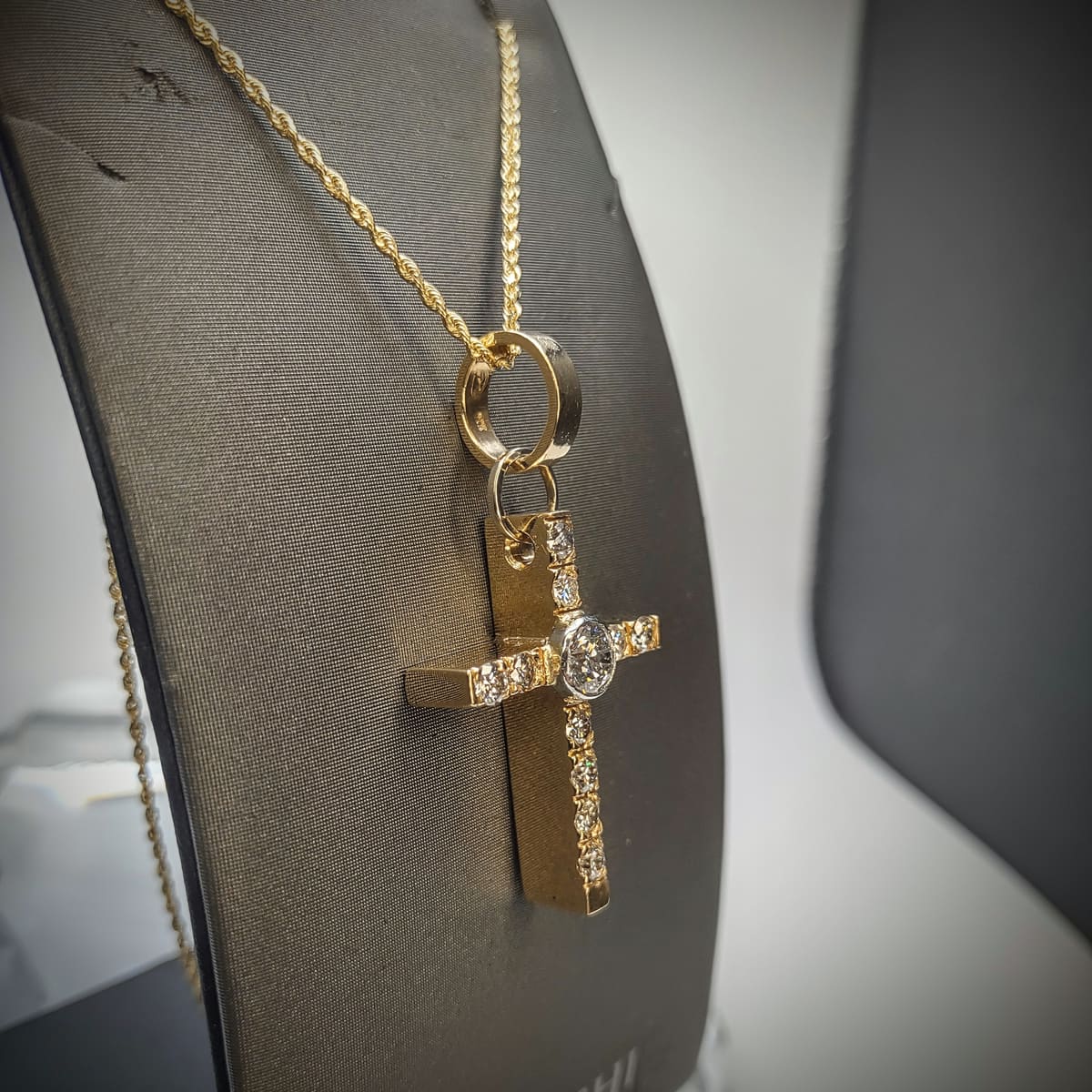 Custom Two-Tone Diamond Cross Charm, second view