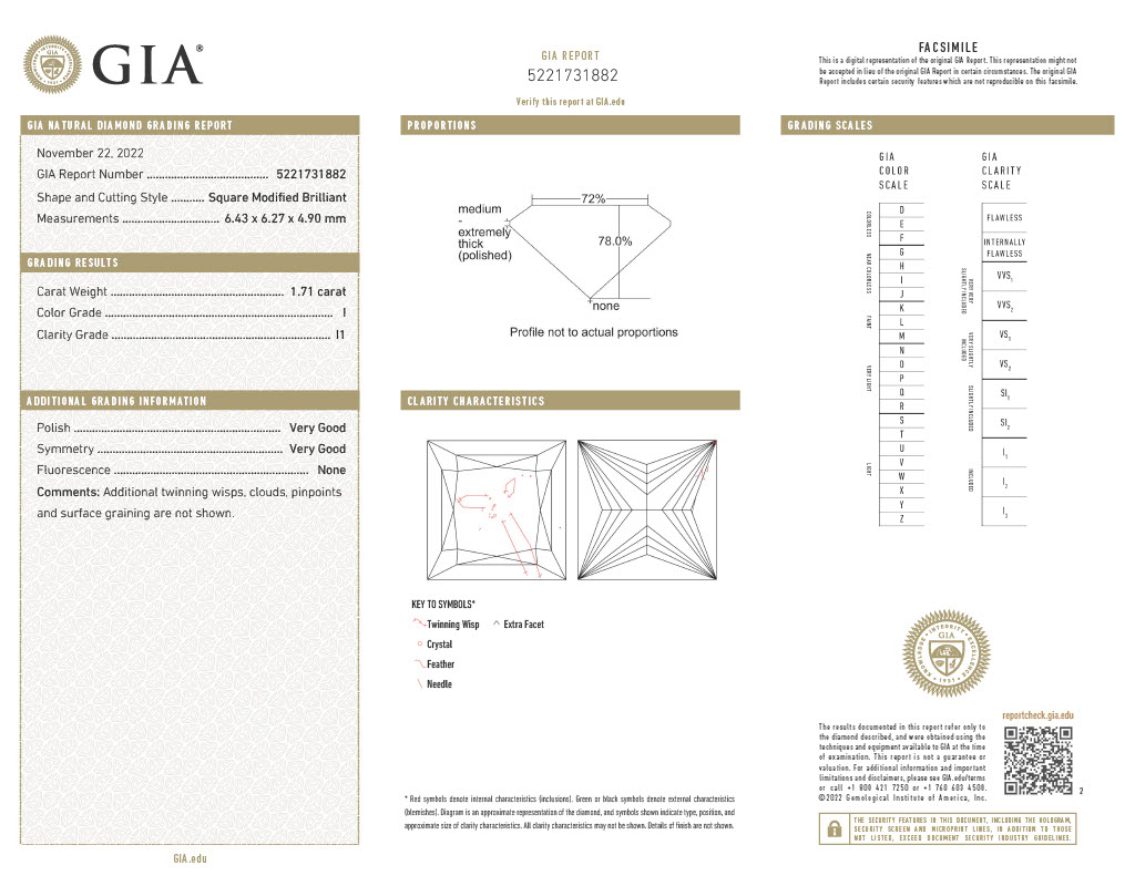 1.71CT Princess I1-I, 1.71 carat loose diamond