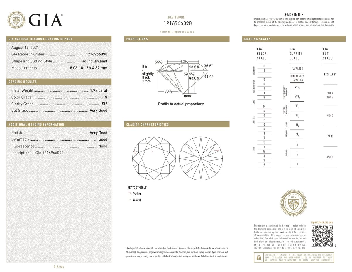 1.93ct Round SI2-N, 1.93 carat loose diamond