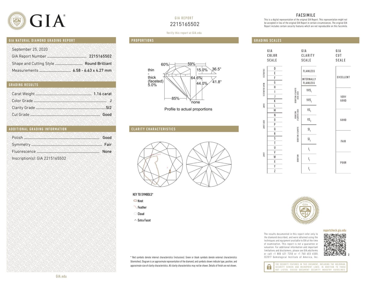 1.16ct Round SI2-J, 1.16 carat loose diamond