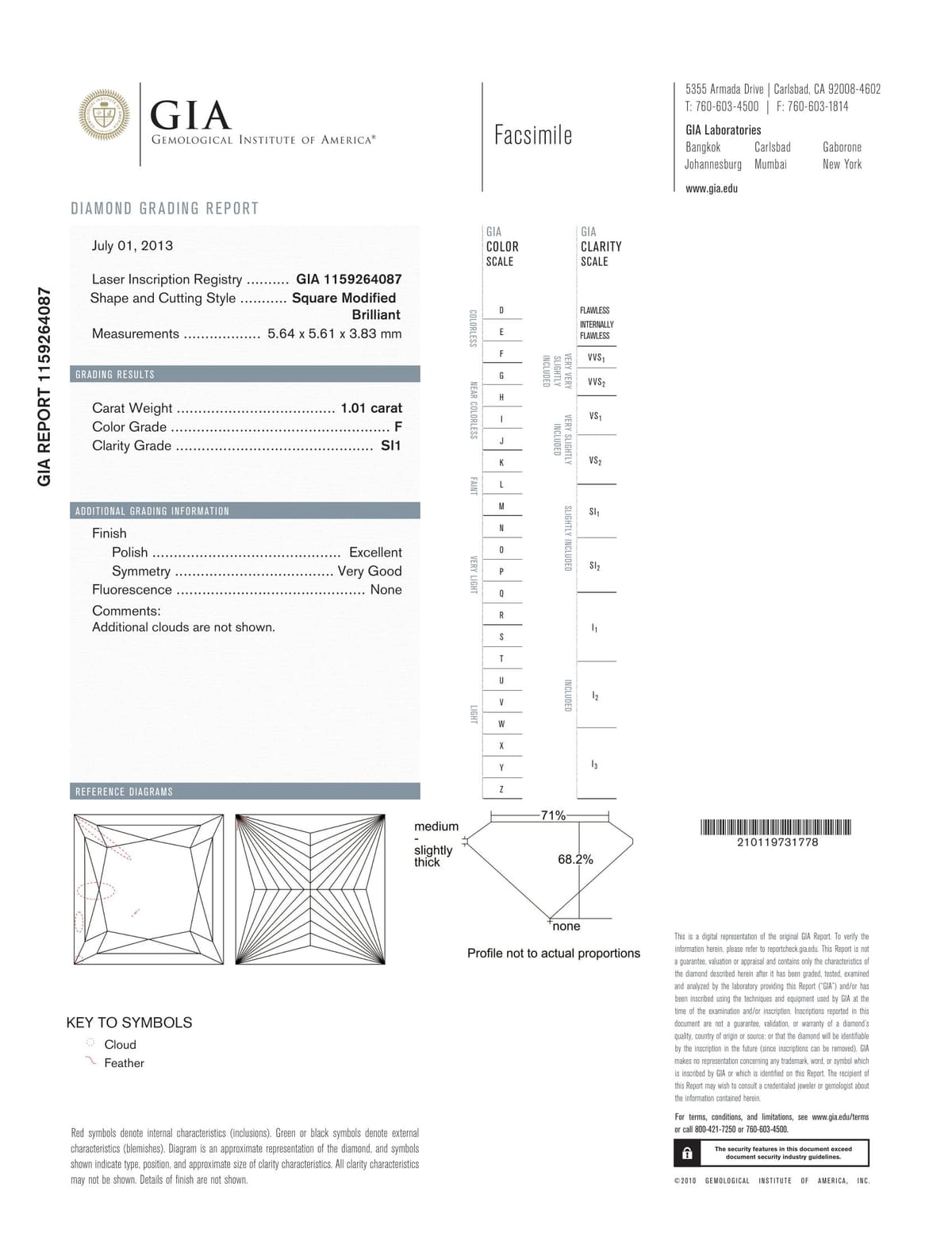 1.01ct Princess SI1-F, 1.01 carat loose diamond