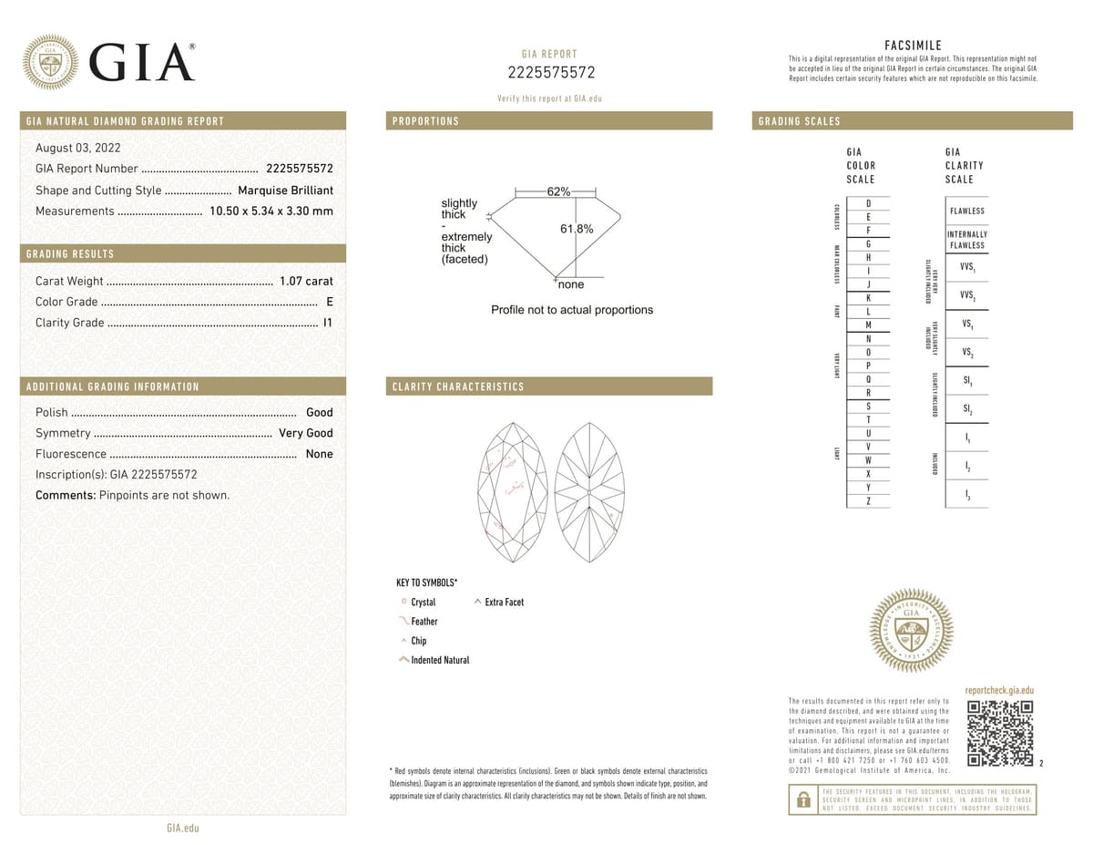 1.07ct Marquise I1-E, 1.07 carat loose diamond