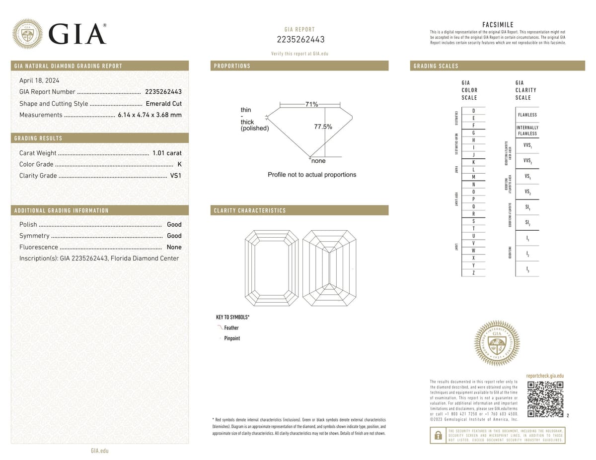 1.01ct Emerald VS1-K, 1.01 carat loose diamond