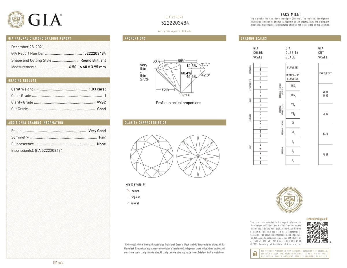 1.03ct Round VVS2-I, 1.03 carat loose diamond