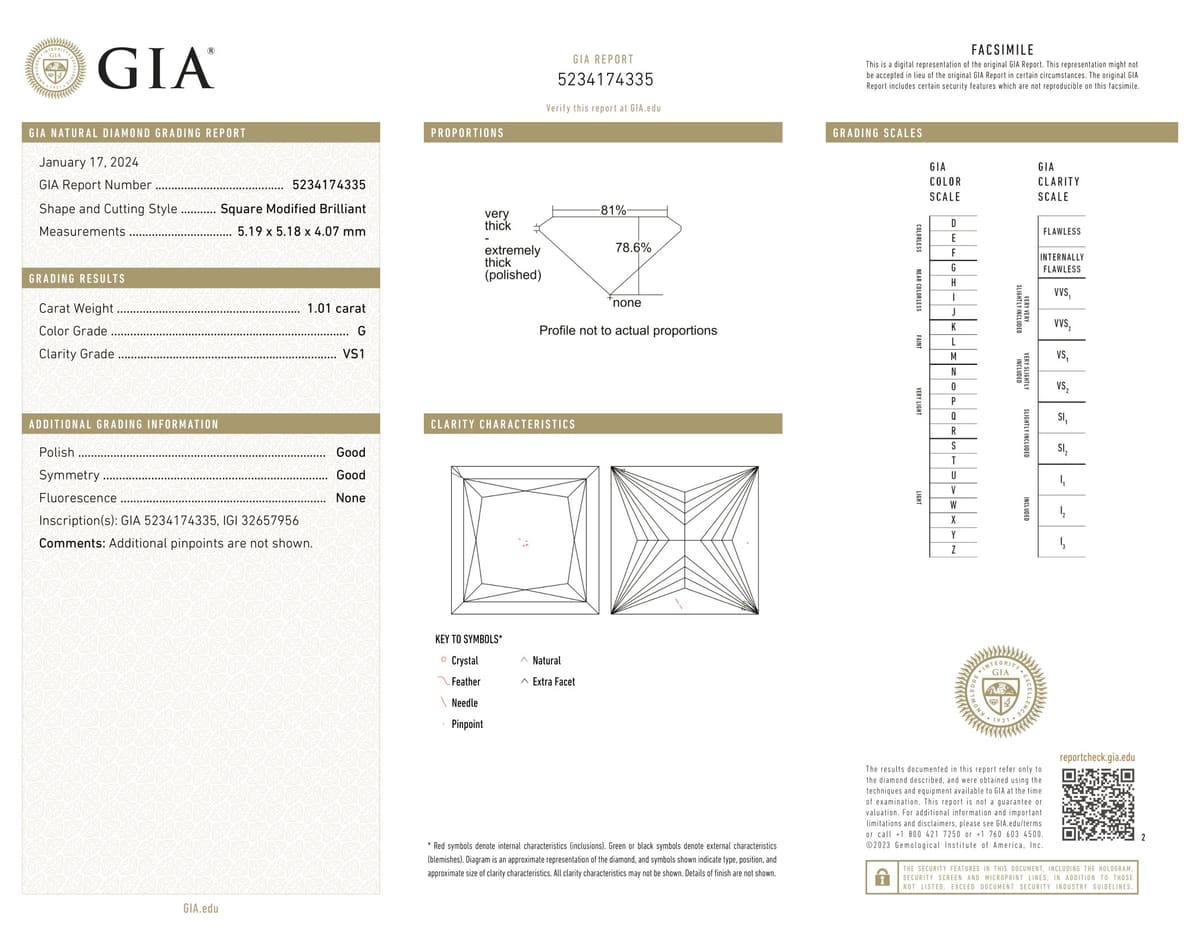 1.01ct Princess VS1-G, 1.01 carat loose diamond